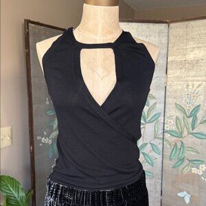Sweet by Miss Me Black High Neck Racer Back Key Hole Crossover Tank Top Size S